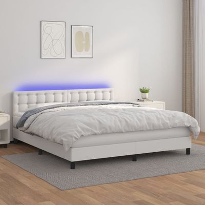 vidaXL Boxspring posteľ s matracom a LED biela 180x200 cm umelá koža