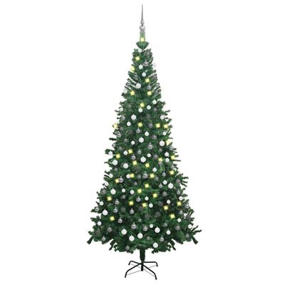 vidaXL Osvetlený umelý vianočný stromček s guľami L 240 cm, zelený