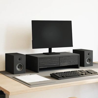 vidaXL Stojan na monitor so zásuvkami, čierny dub, 50x27x15 cm, technické drevo