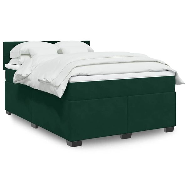 vidaXL Posteľný rám boxsping s matracom tmavozelený 160x200 cm zamat