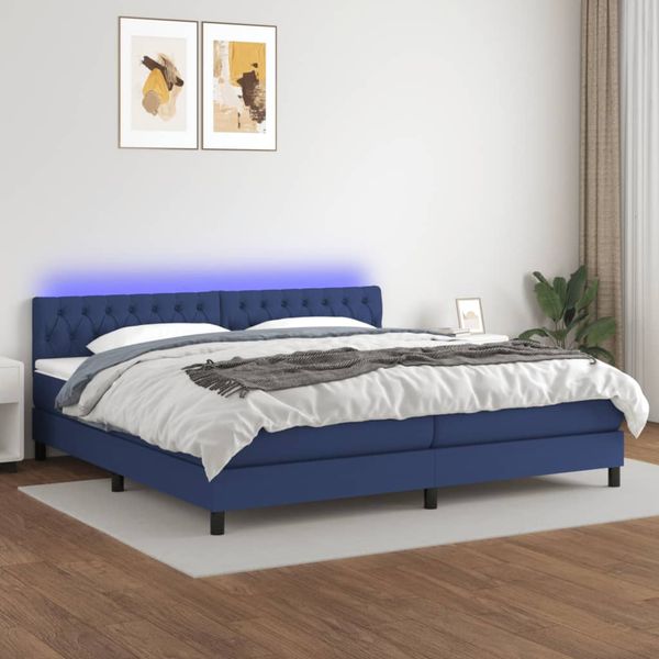 vidaXL Posteľ boxsping s matracom a LED modrá 200x200 cm látka