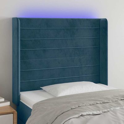 vidaXL Čelo postele s LED tmavomodré 103x16x118/128 cm zamat