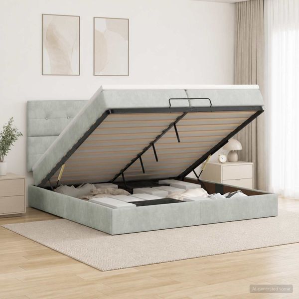 vidaXL Ottoman posteľ s matracom a LED Svetlosivá 200 x 200 cm Zamat