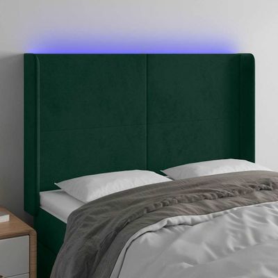 vidaXL Čelo postele s LED tmavozelené 147x16x118/128 cm zamat