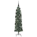 vidaXL Umelý chudý vianočný strom Zelená a biela 150 cm