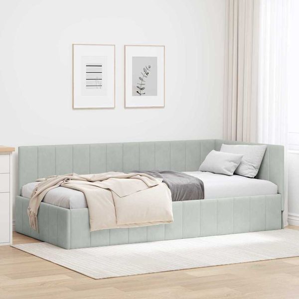 vidaXL Rohový rám postele Svetlosivá 90 cm x 190 cm Zamat