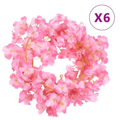 vidaXL Kvetinové girlandy 6 ks, tmavoružové 180 cm