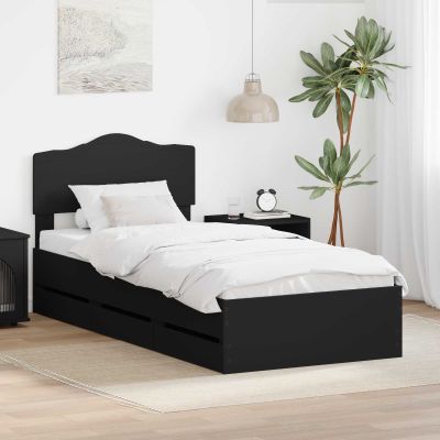 vidaXL Rám postele so zásuvkou Čierna 90 x 200 cm Inžinierske drevo