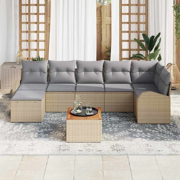 vidaXL Súprava záhradných pohoviek s vankúšom 8 pcs Béžová polyratan