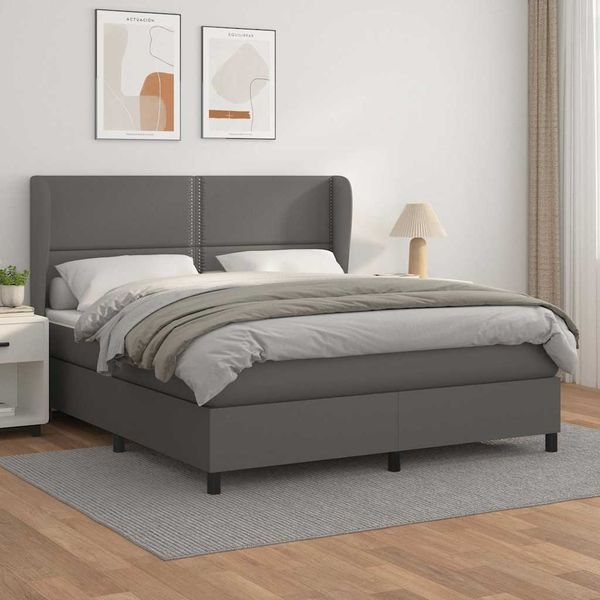 vidaXL Boxspring posteľ s matracom sivá 160x200 cm umelá koža