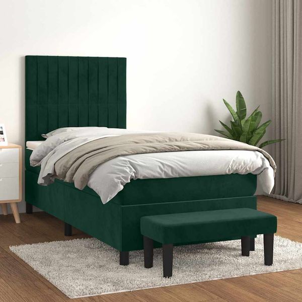 vidaXL Posteľný rám boxsping s matracom tmavozelený 100x200 cm zamat