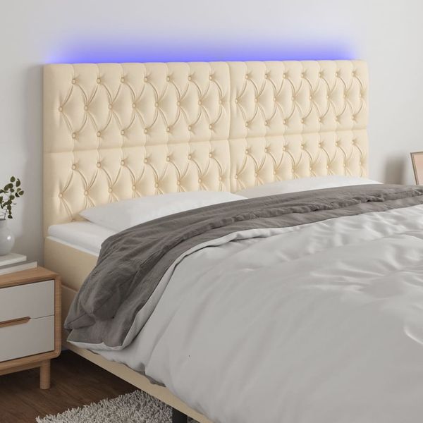 vidaXL Čelo postele s LED krémové 200x7x118/128 cm látka