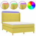 vidaXL Posteľ boxsping s matracom a LED zelená 140x190 cm látka