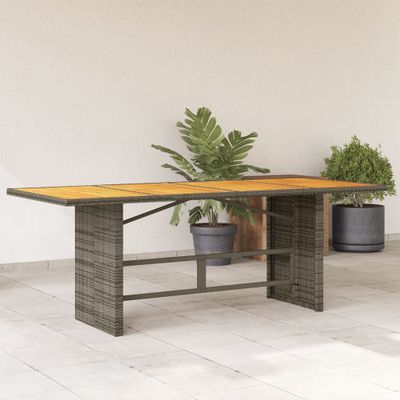 vidaXL Záhradný stôl s akáciovou doskou sivý 190x80x74 cm polyratan