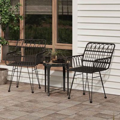 vidaXL Záhradné stoličky 2 ks s opierkami čierne 56x64x80 cm PE Rattan