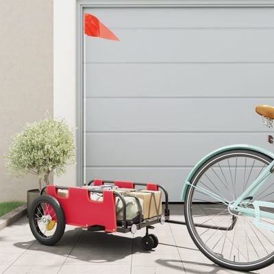 vidaXL Príves na bicykel, červený, oxfordská látka, železo