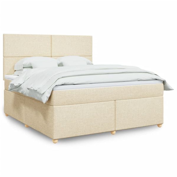 vidaXL Posteľný rám boxspring s matracom krémový 180x200 cm látka
