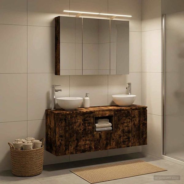 vidaXL Set kabinetov do kúpeľne 4 pcs Dymový dub 100 x 14,5 x 70 cm