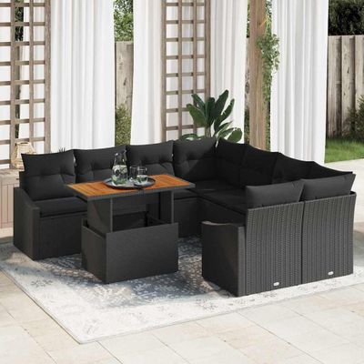 vidaXL Súprava záhradných pohoviek s úložiskom 9 pcs Čierna Poly ratan