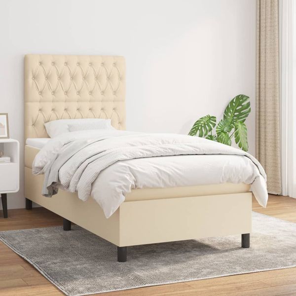 vidaXL Posteľný rám boxspring s matracom krémový 90x190 cm látka