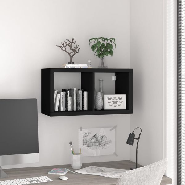 vidaXL Nástenná polica v tvare kocky, čierna 69,5x29,5x37 cm, MDF