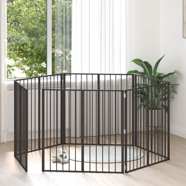 vidaXL Psia brána 6 pcs Čierny 100 x 100 cm Pozinkovaná oceľ