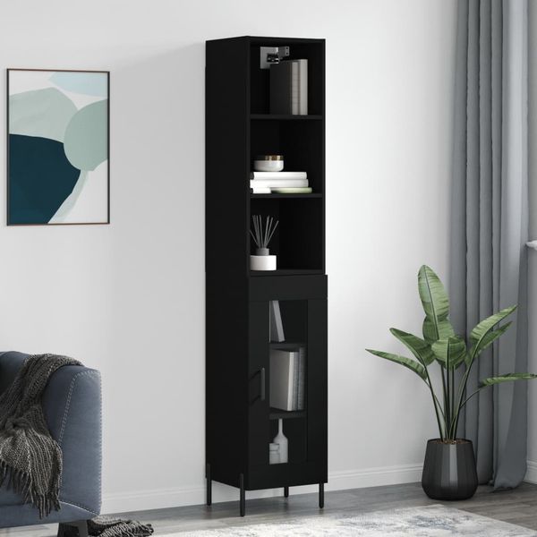 vidaXL Vysoká skrinka čierna 34,5x34x180 cm spracované drevo