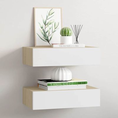 vidaXL Zásuvkové police nástenné 2 ks dubové a biele 40x23,5x10 cm MDF