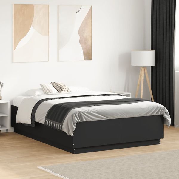 vidaXL Posteľný rám s LED svetlami čierny 135x190 cm kompozitné drevo