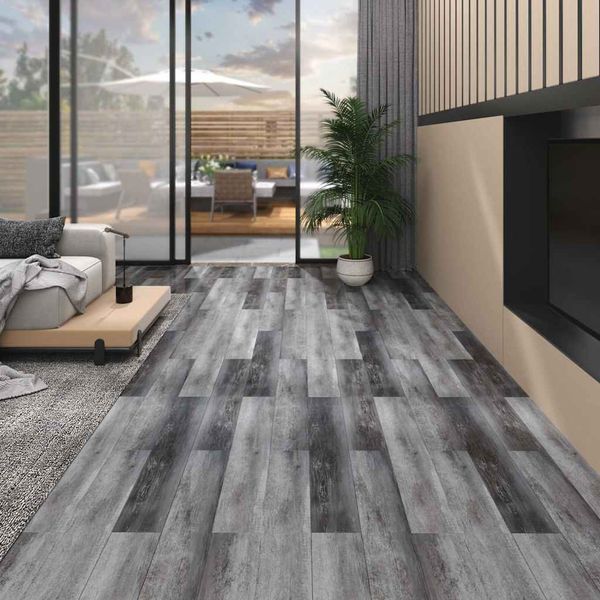 vidaXL Nesamolepiace podlahové dosky, PVC 4,46 m² 3 mm, lesklé sivé