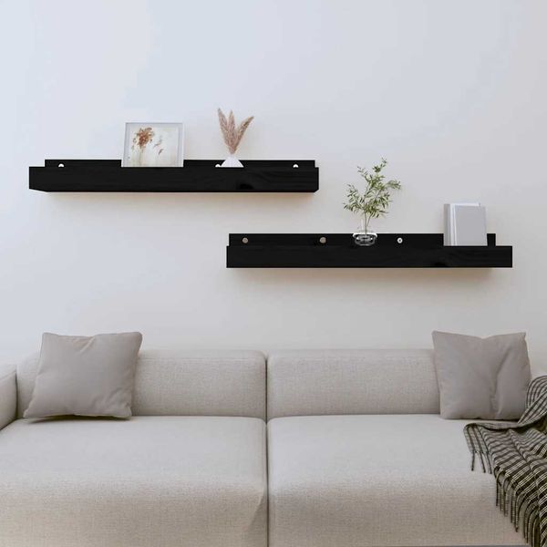 vidaXL Nástenné skrinky 2 ks čierne 80x12x9 cm masívna borovica