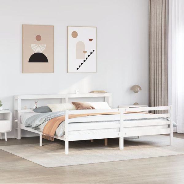vidaXL Posteľný rám s čelom bez matraca biely 180x200 cm