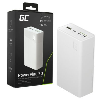 Green Cell PBGC30W powerbanka PowerPlay 30 30 000 mAh, 22,5W, 4 porty, biela