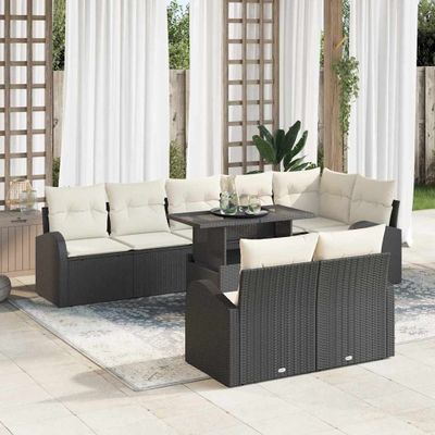 vidaXL Súprava záhradných pohoviek s úložiskom 9 pcs Čierna Poly ratan