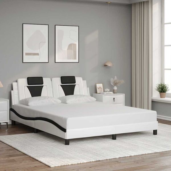 vidaXL Rám postele Viana bez matraca bielo-čierny 160x200 cm umelá koža