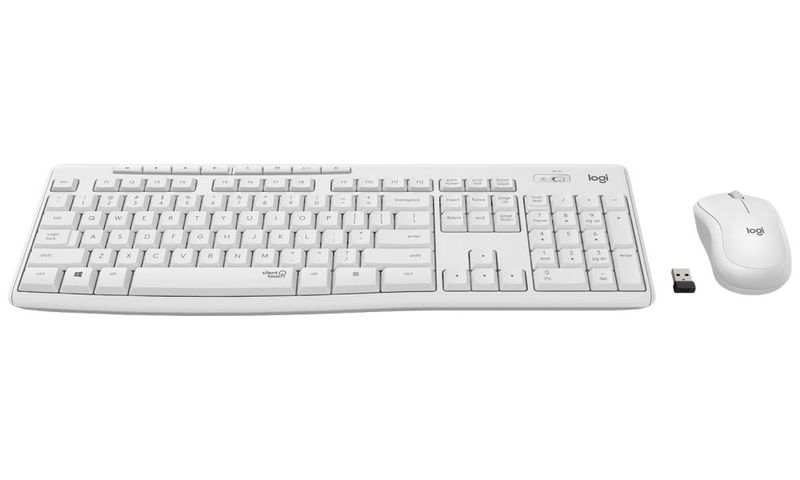 Logitech set MK295/ Bezdrôtová klávesnica + myš/ 2.4GHz/ USB prijímač/ US/ biela Set klávesnice a myši, bezdrôtový, US layout, 2,4GHz, USB prijímač, biela