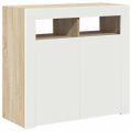 vidaXL Komoda s LED svetlami biela a dub sonoma 80x35x75 cm