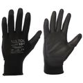 Pracovné rukavice z polyesteru čiastočne máčané v polyuretáne GLOVE PE-PU 10, čierne, veľkosť 10 SIXTOL