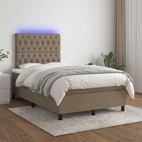 vidaXL Posteľ boxsping s matracom a LED sivohnedá 120x200 cm látka