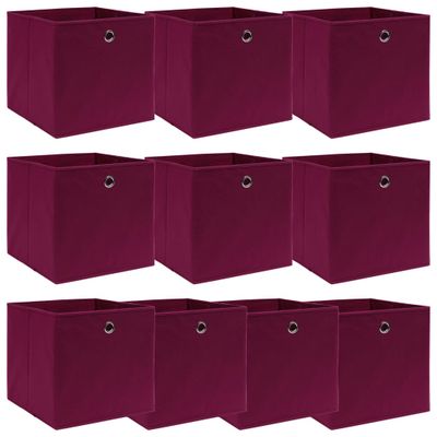 vidaXL Úložné boxy 10 ks, tmavočervené 32x32x32 cm, látka