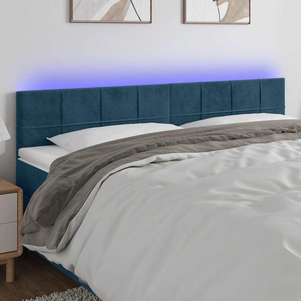 vidaXL Čelo postele s LED tmavomodré 160x5x78/88 cm zamat