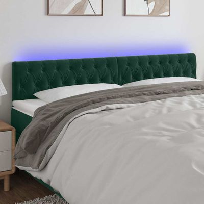vidaXL Čelo postele s LED tmavozelené 200x7x78/88 cm zamat