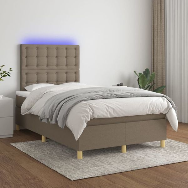 vidaXL Posteľ boxsping s matracom a LED sivohnedá 120x200 cm látka