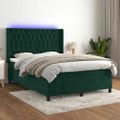 vidaXL Posteľný rám boxsping matrac a LED tmavozelený 140x190 cm zamat