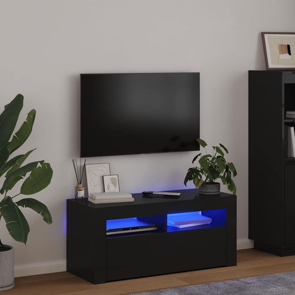 vidaXL TV skrinka s LED svetlami čierna 90x35x40 cm