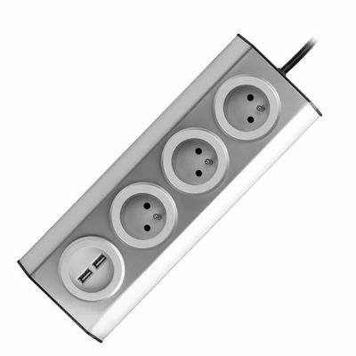 ORNO VIRONE FS-4 Povrchová rohová zásuvka 3x 230V, 2xUSB, 1,5m kábel, nerez