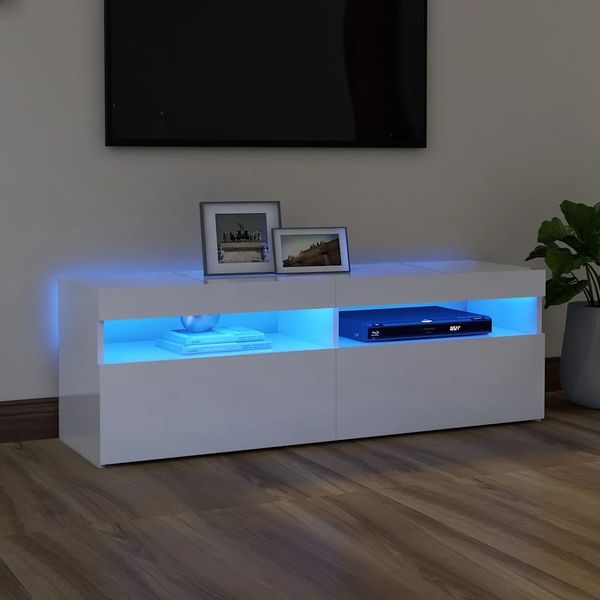 vidaXL TV skrinka s LED svetlami lesklá biela 120x35x40 cm