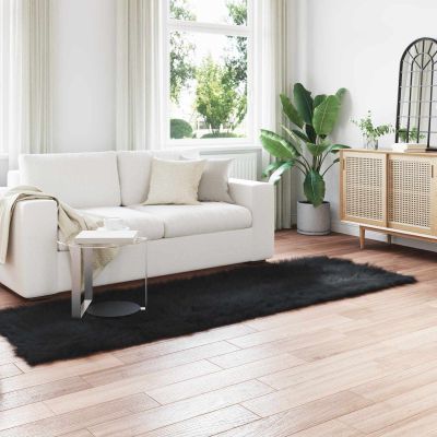 vidaXL Koberec z umelého ovčieho kožucha TAFALLA Čierna 80 x 250 cm