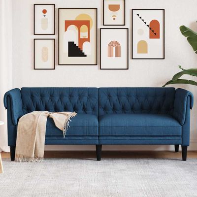 vidaXL Pohovka Chesterfield 3-miestna modrá látka