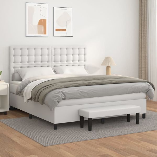 vidaXL Boxspring posteľ s matracom biela 180x200 cm umelá koža